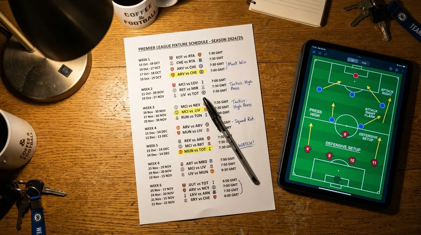 Calendario de la Premier League con marcadores de análisis previo a la jornada